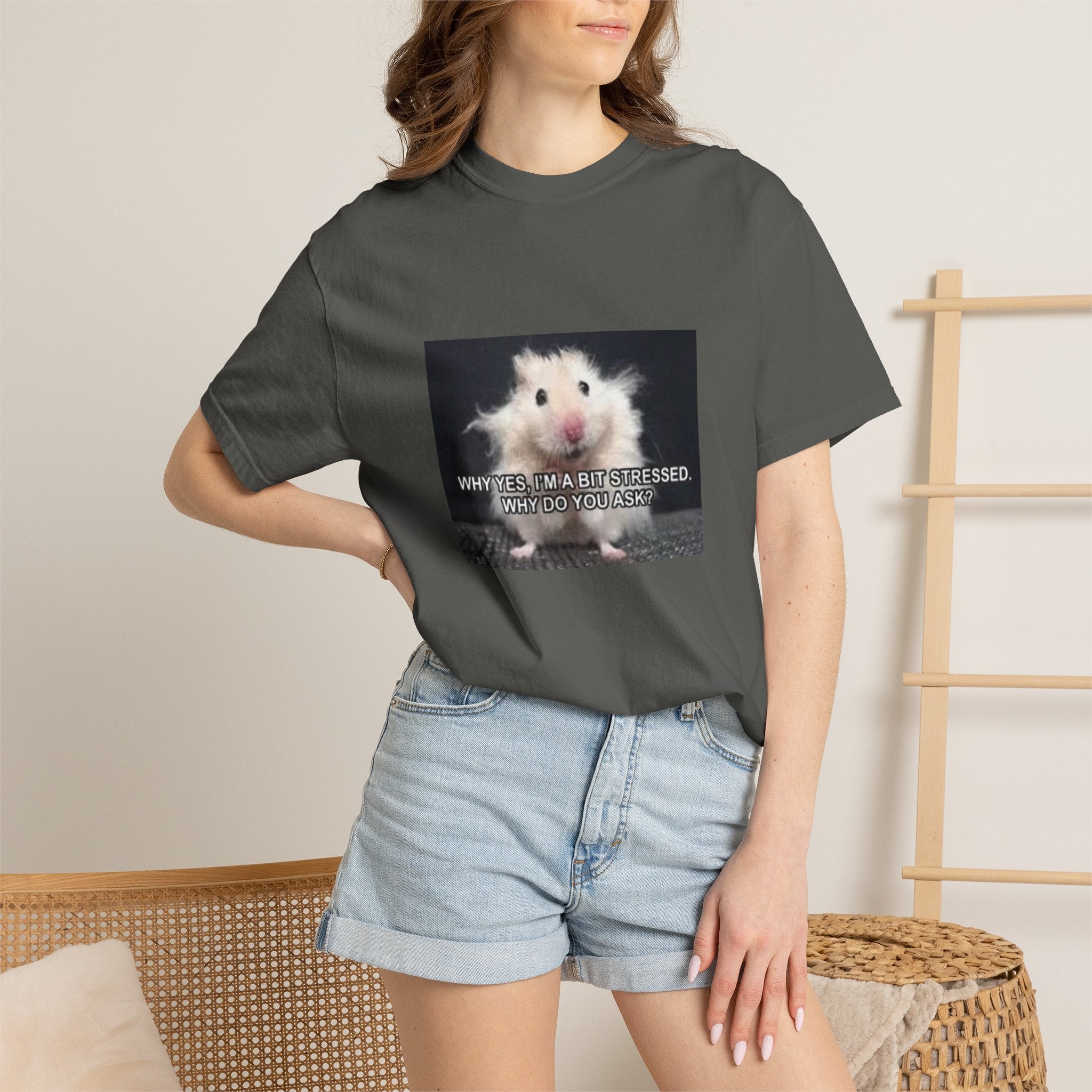 Cute Hamster Graphic Tee — "Why Yes, I’m Stressed. Whaddya Got?"