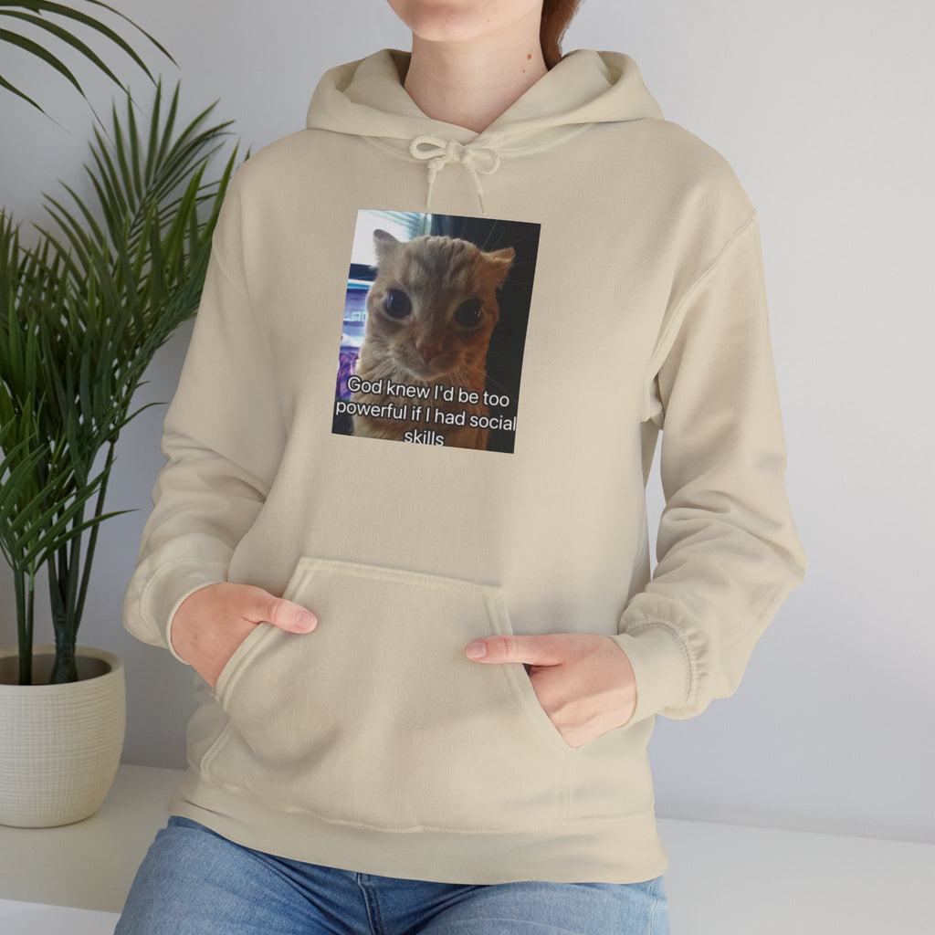 Hoodie — Funny Cat Meme ‘I’d Be Two Weeks Ahead If I Had Social Skills’ (Look Different Back)