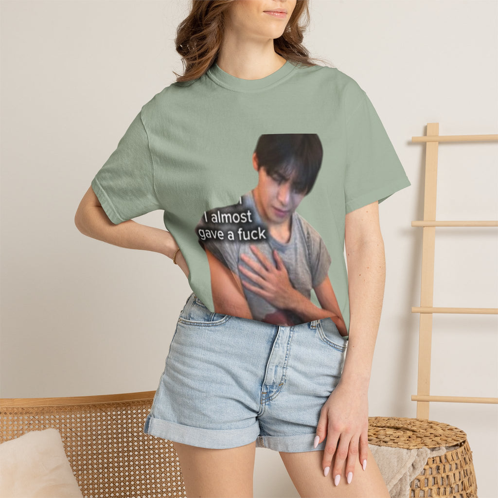 T-Shirt — 'I Almost Gave a F***' Meme Graphic Tee (Front Photo, Back "LOOK DIFFERENT")
