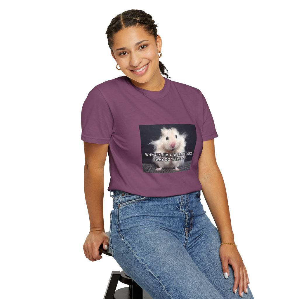 Cute Hamster Graphic Tee — "Why Yes, I’m Stressed. Whaddya Got?"