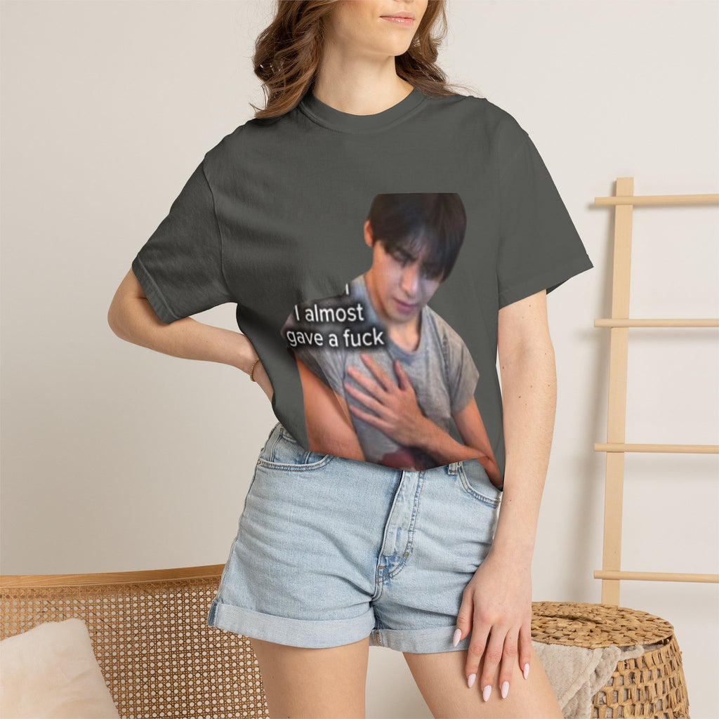 T-Shirt — 'I Almost Gave a F***' Meme Graphic Tee (Front Photo, Back "LOOK DIFFERENT")
