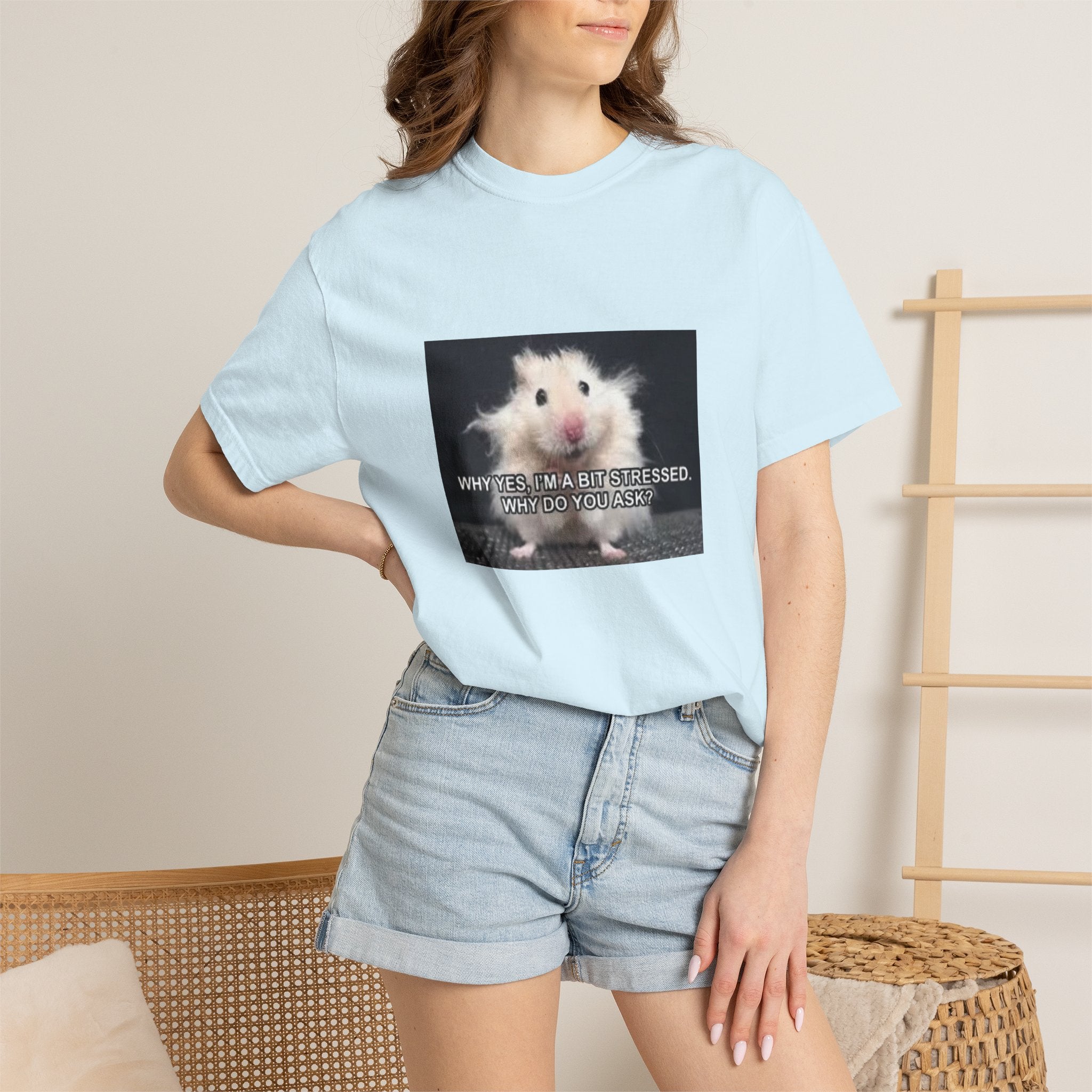 Cute Hamster Graphic Tee — "Why Yes, I’m Stressed. Whaddya Got?"