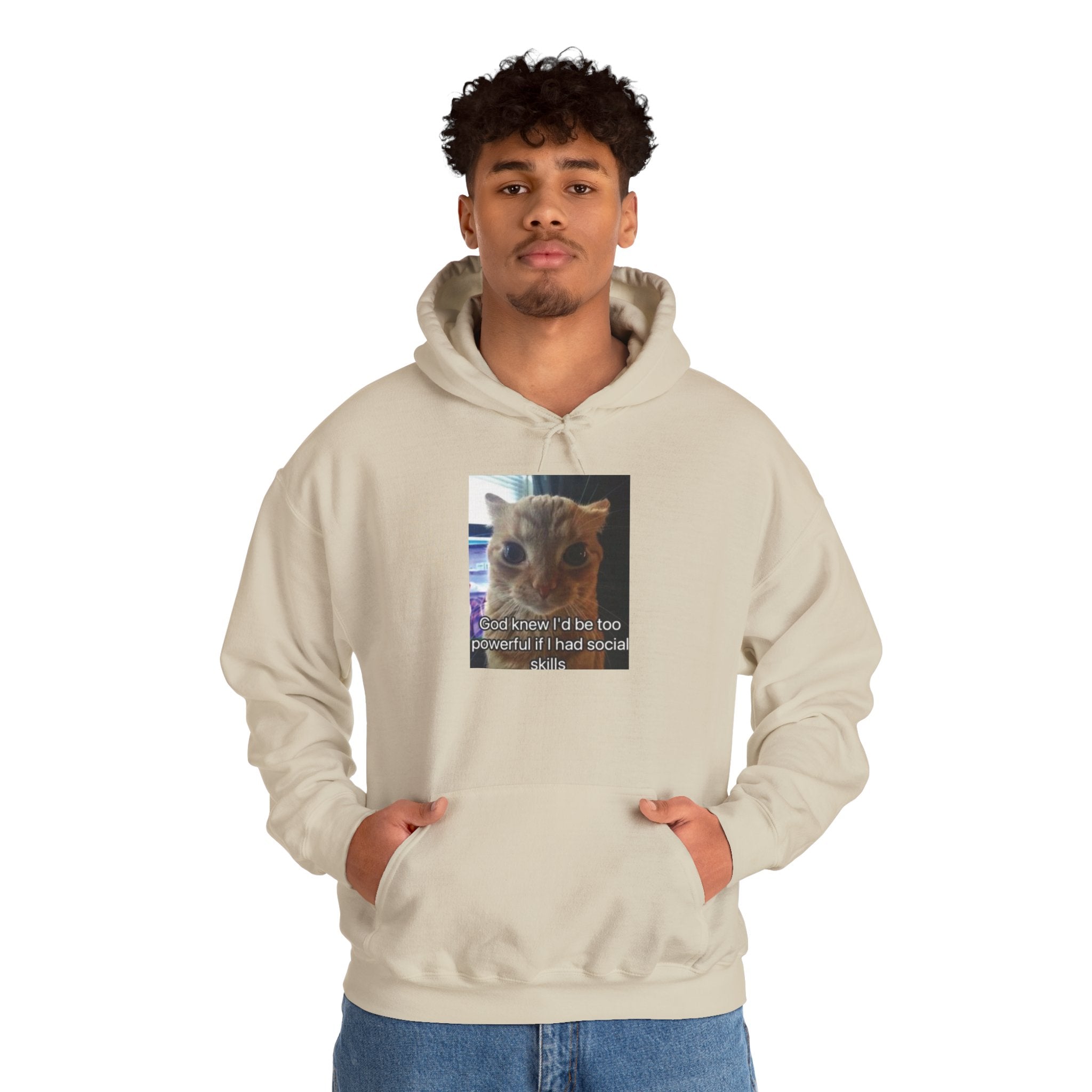 Hoodie — Funny Cat Meme ‘I’d Be Two Weeks Ahead If I Had Social Skills’ (Look Different Back)