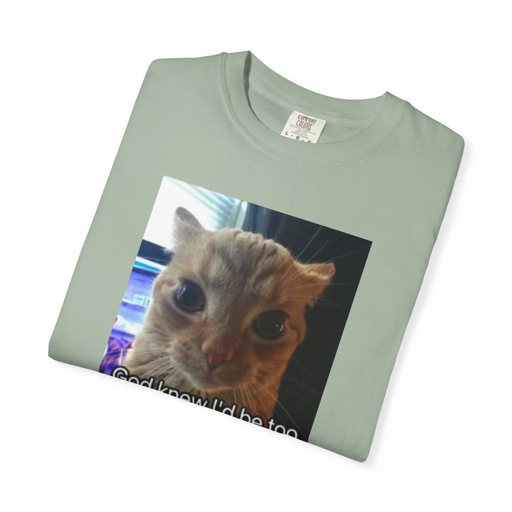 Cat Meme Graphic T-Shirt — "God knew I'd be too powerful if I had social skills" | Look Different Back Print