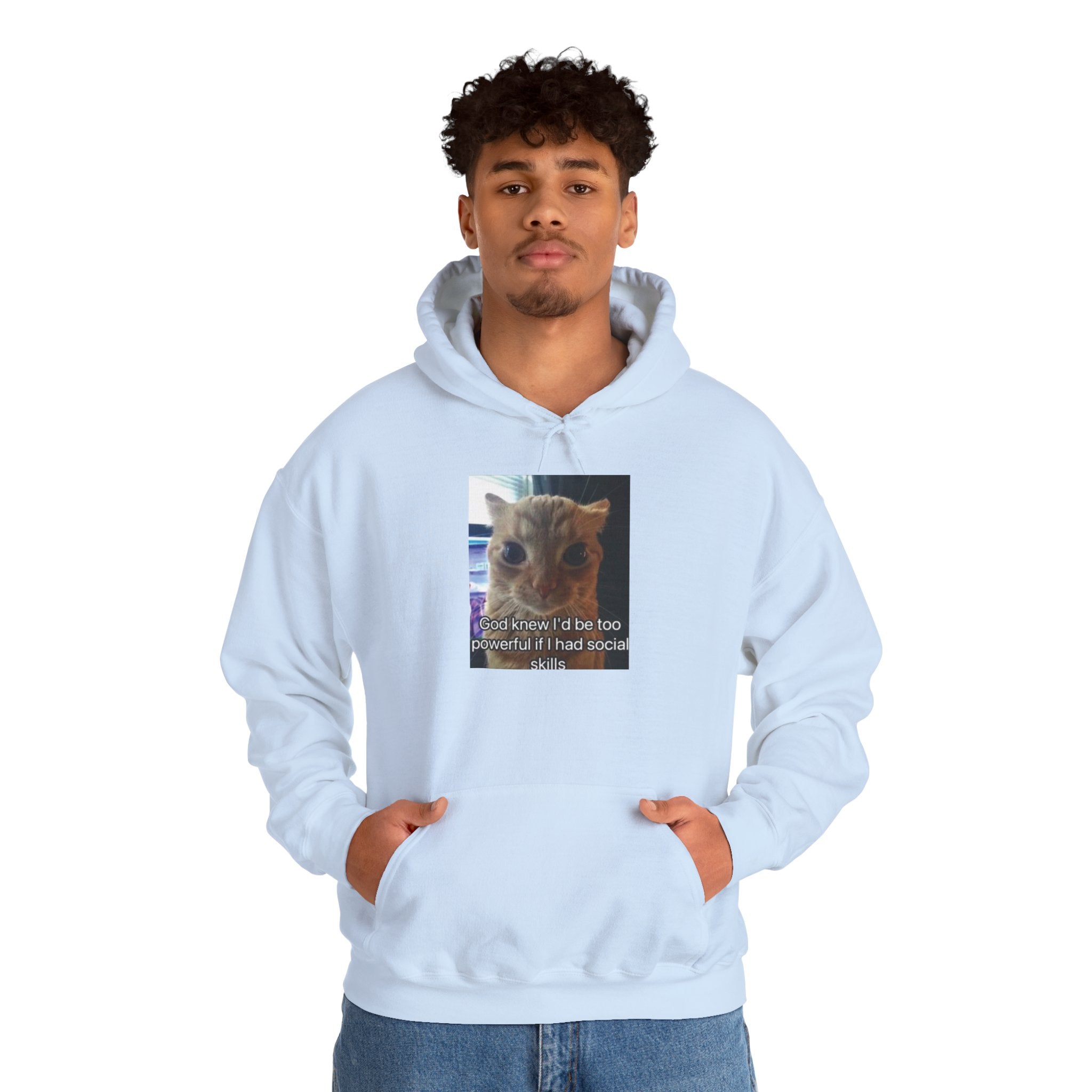 Hoodie — Funny Cat Meme ‘I’d Be Two Weeks Ahead If I Had Social Skills’ (Look Different Back)