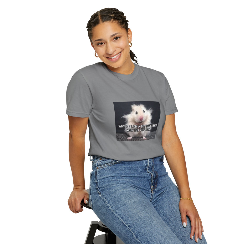 Cute Hamster Graphic Tee — "Why Yes, I’m Stressed. Whaddya Got?"