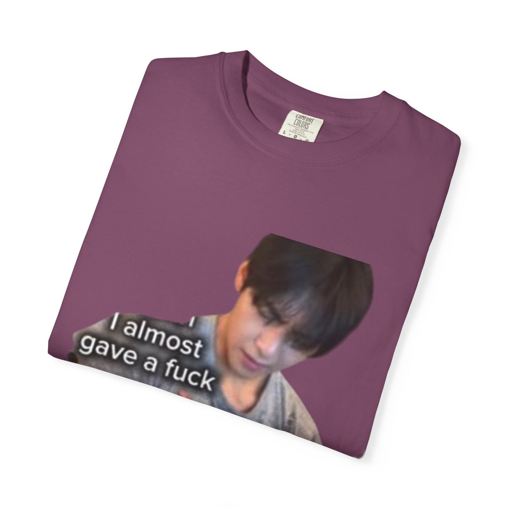 T-Shirt — 'I Almost Gave a F***' Meme Graphic Tee (Front Photo, Back "LOOK DIFFERENT")