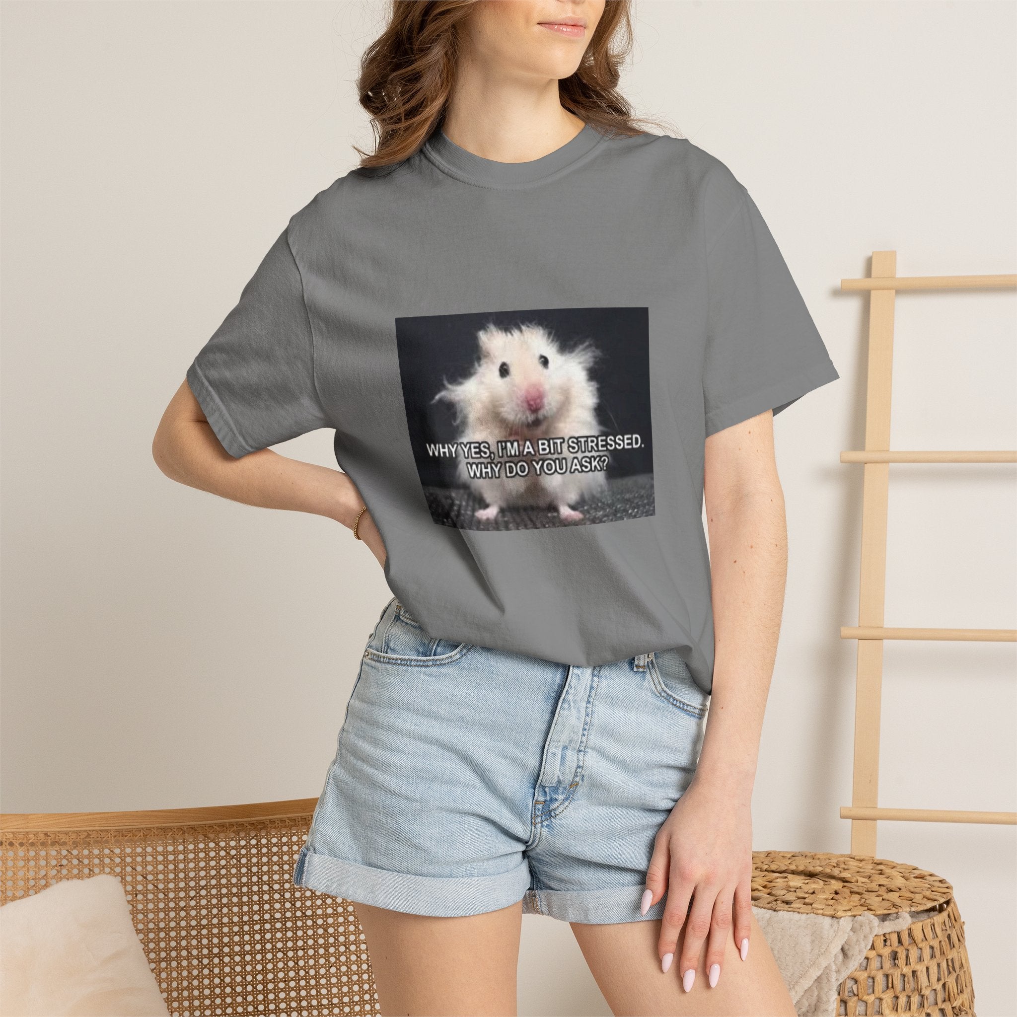 Cute Hamster Graphic Tee — "Why Yes, I’m Stressed. Whaddya Got?"