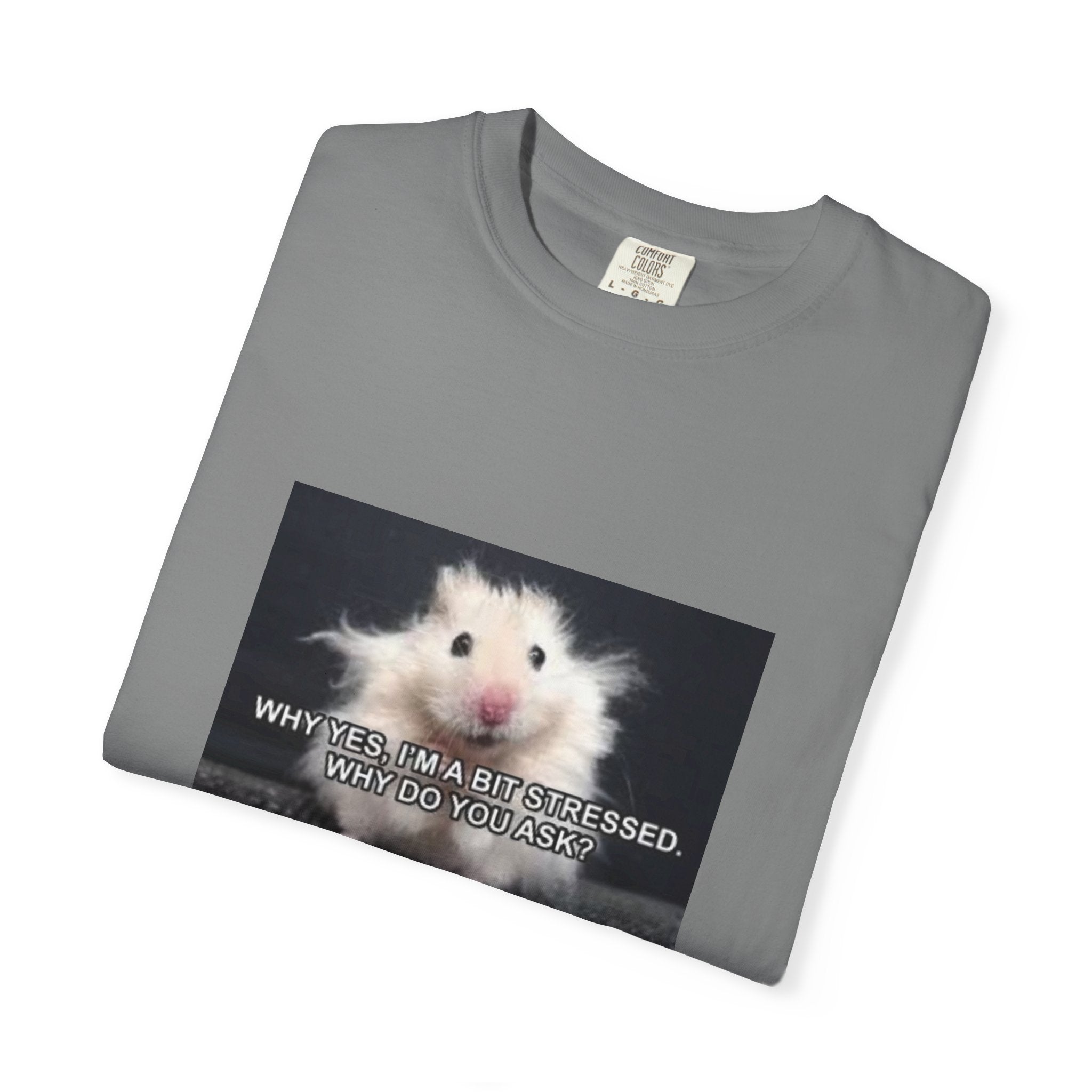 Cute Hamster Graphic Tee — "Why Yes, I’m Stressed. Whaddya Got?"