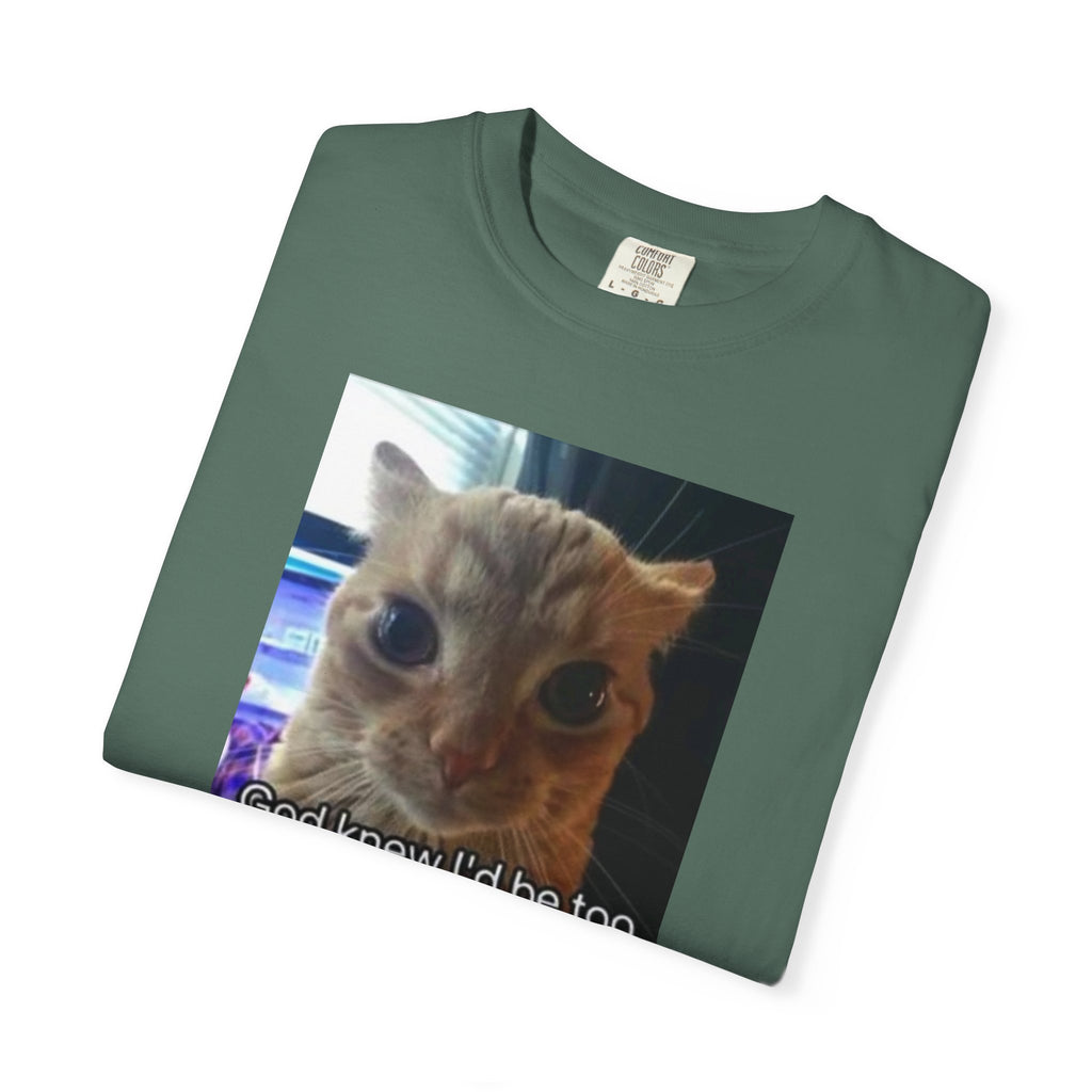 Cat Meme Graphic T-Shirt — "God knew I'd be too powerful if I had social skills" | Look Different Back Print