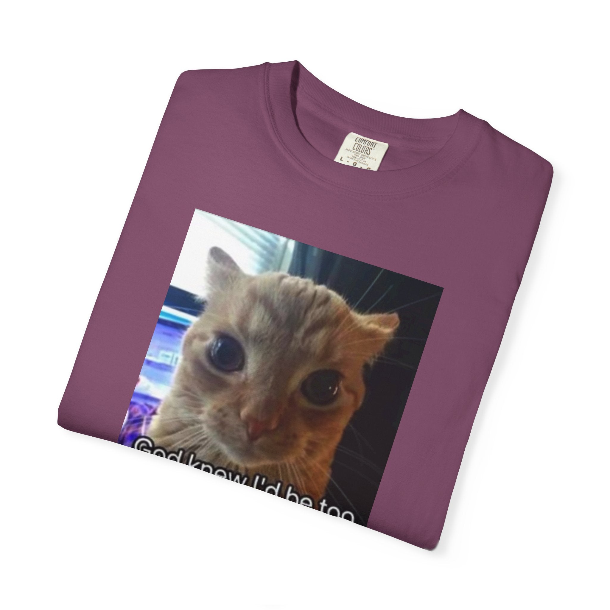 Cat Meme Graphic T-Shirt — "God knew I'd be too powerful if I had social skills" | Look Different Back Print