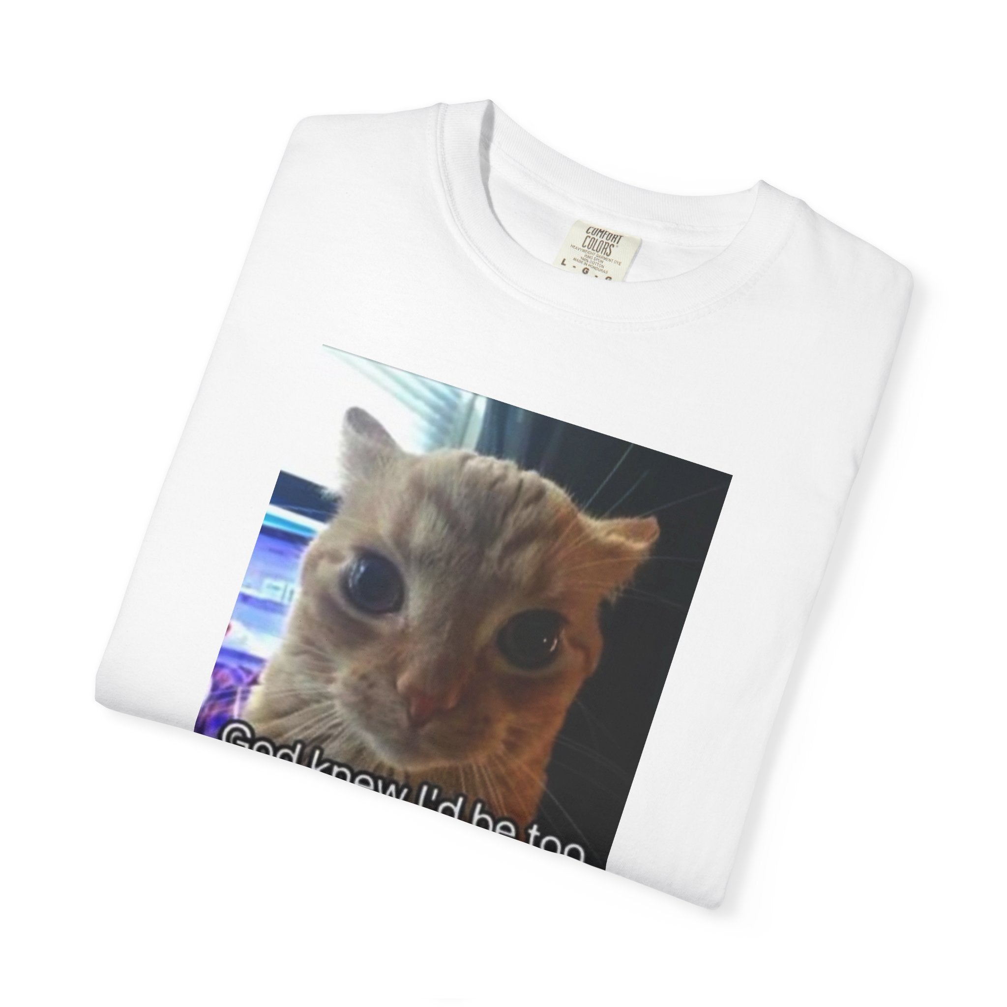 Cat Meme Graphic T-Shirt — "God knew I'd be too powerful if I had social skills" | Look Different Back Print