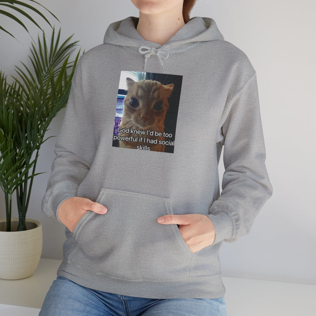Hoodie — Funny Cat Meme ‘I’d Be Two Weeks Ahead If I Had Social Skills’ (Look Different Back)