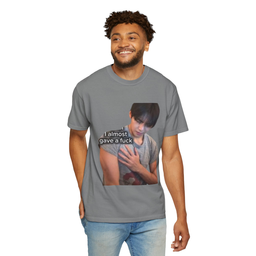 T-Shirt — 'I Almost Gave a F***' Meme Graphic Tee (Front Photo, Back "LOOK DIFFERENT")