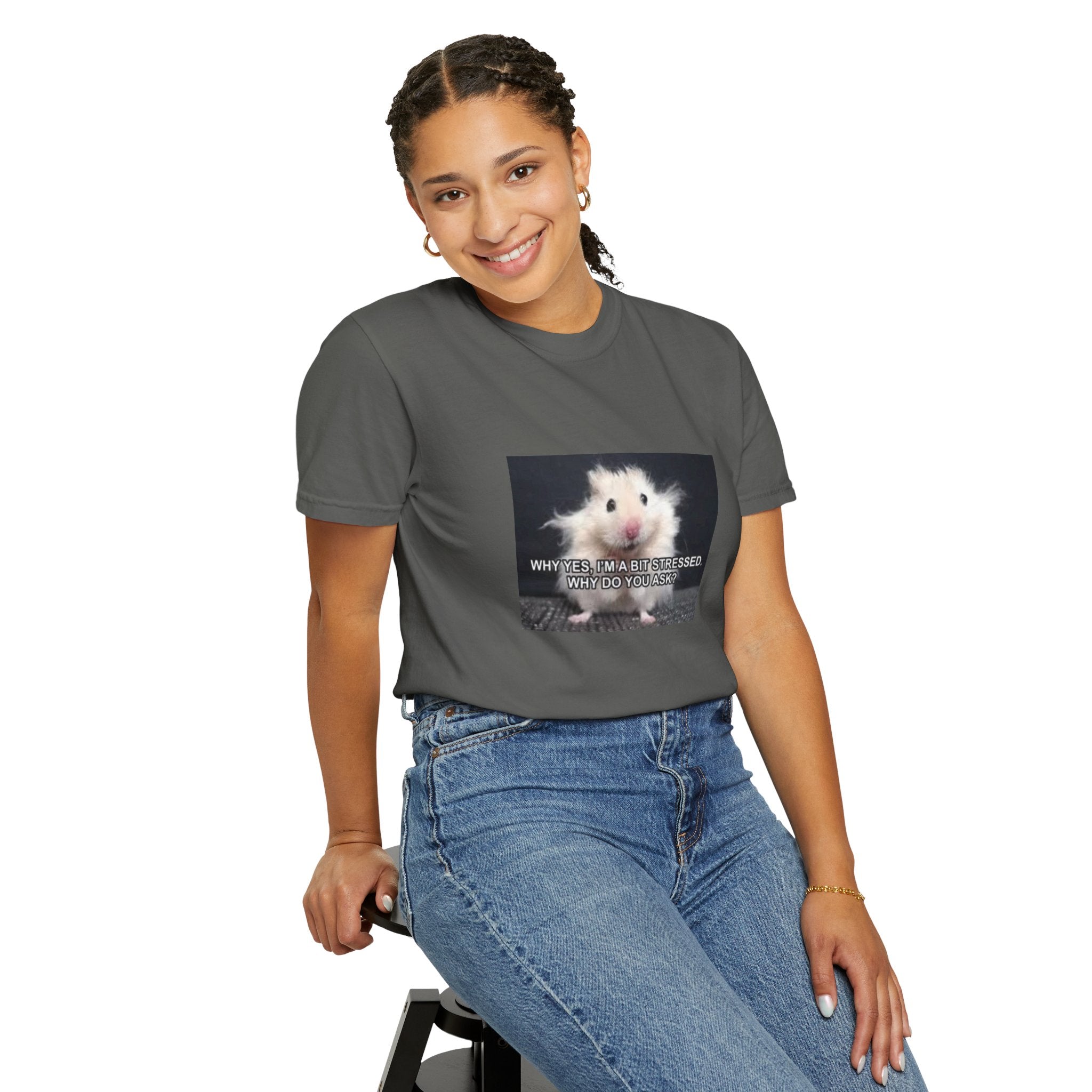 Cute Hamster Graphic Tee — "Why Yes, I’m Stressed. Whaddya Got?"