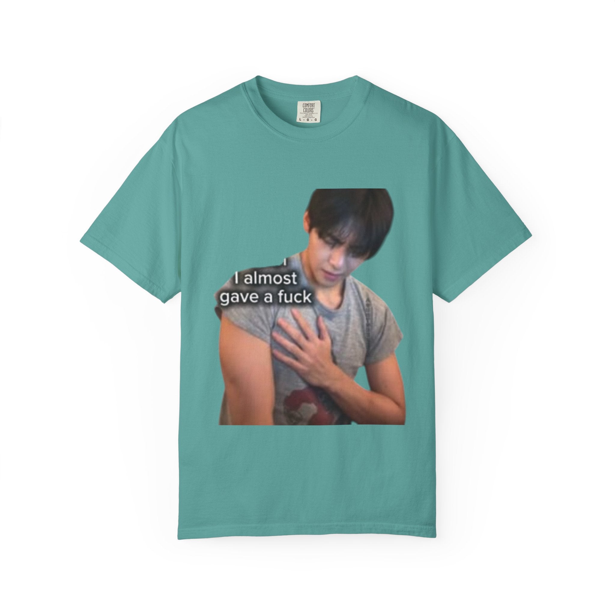 T-Shirt — 'I Almost Gave a F***' Meme Graphic Tee (Front Photo, Back "LOOK DIFFERENT")