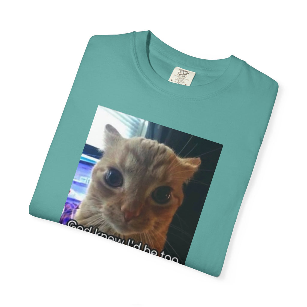 Cat Meme Graphic T-Shirt — "God knew I'd be too powerful if I had social skills" | Look Different Back Print