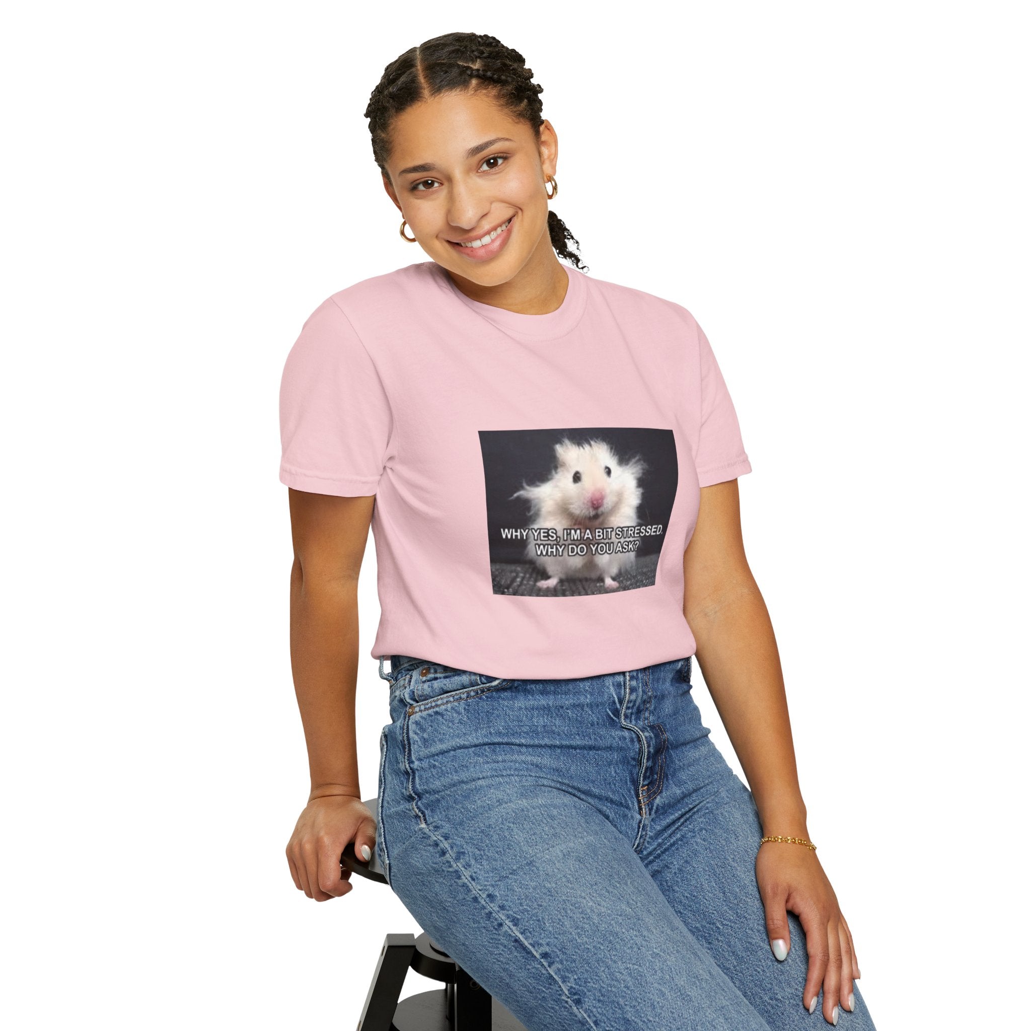 Cute Hamster Graphic Tee — "Why Yes, I’m Stressed. Whaddya Got?"