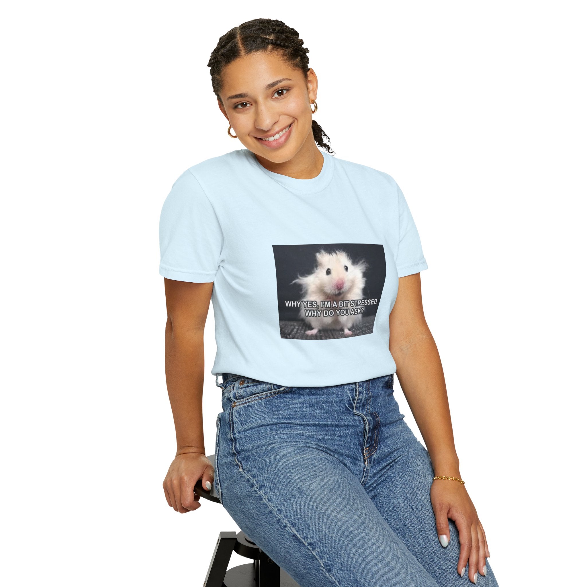Cute Hamster Graphic Tee — "Why Yes, I’m Stressed. Whaddya Got?"