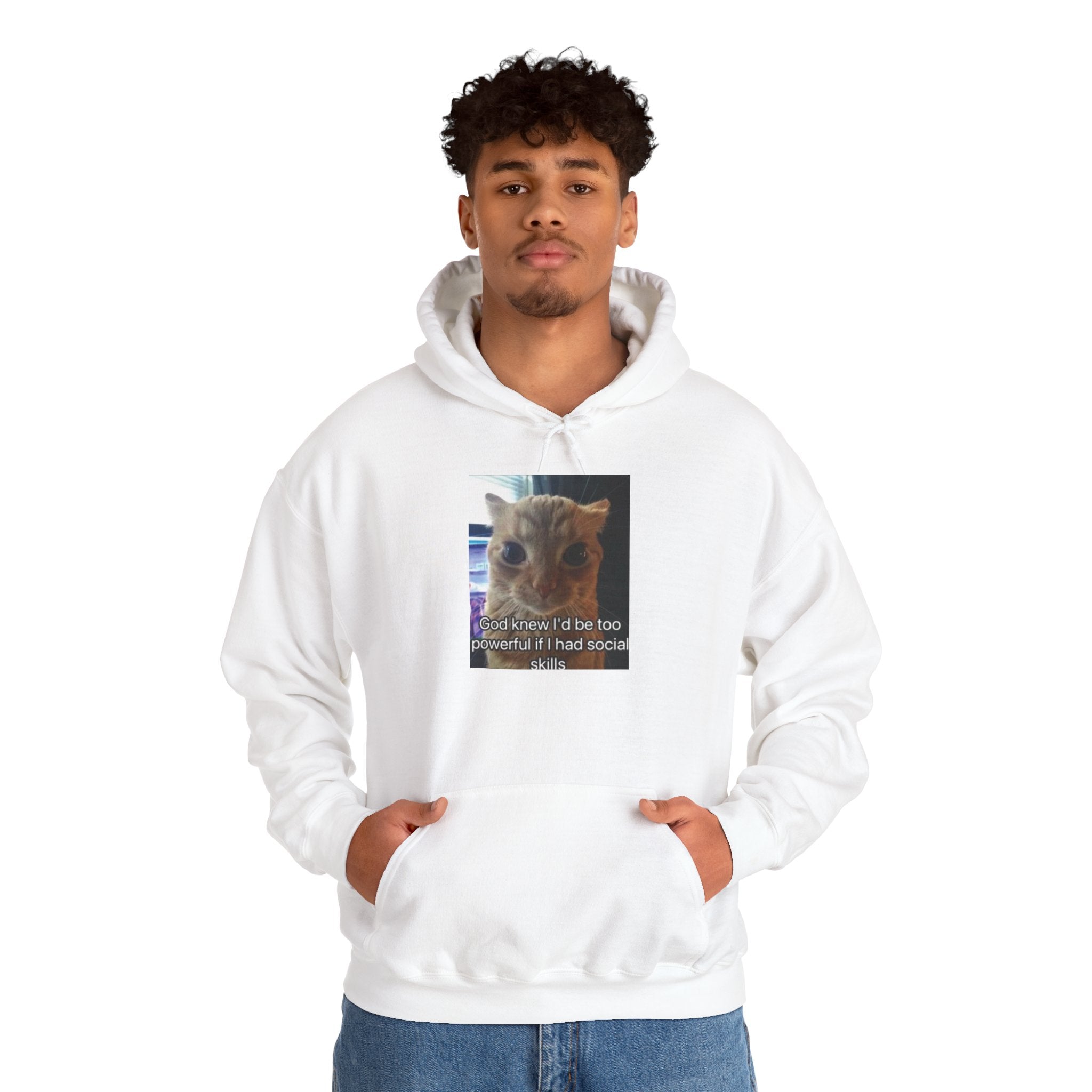 Hoodie — Funny Cat Meme ‘I’d Be Two Weeks Ahead If I Had Social Skills’ (Look Different Back)