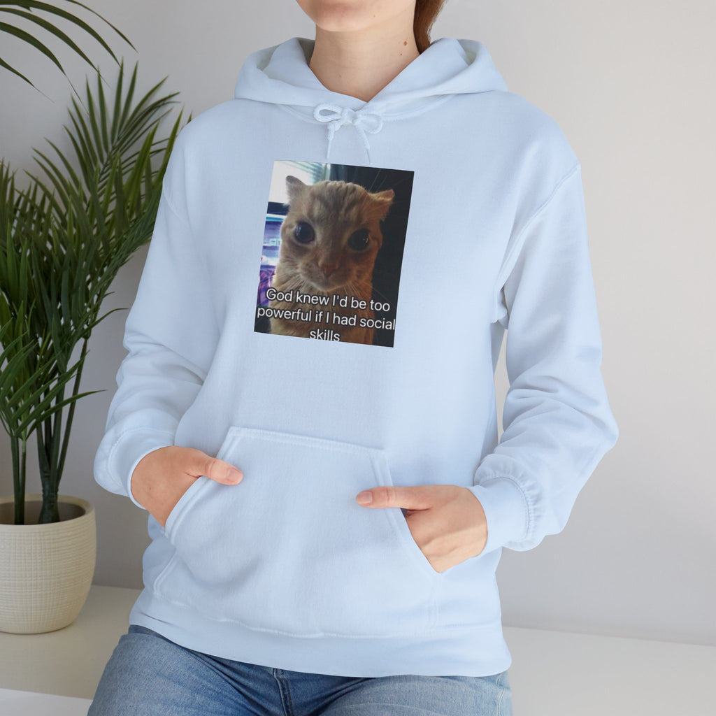 Hoodie — Funny Cat Meme ‘I’d Be Two Weeks Ahead If I Had Social Skills’ (Look Different Back)