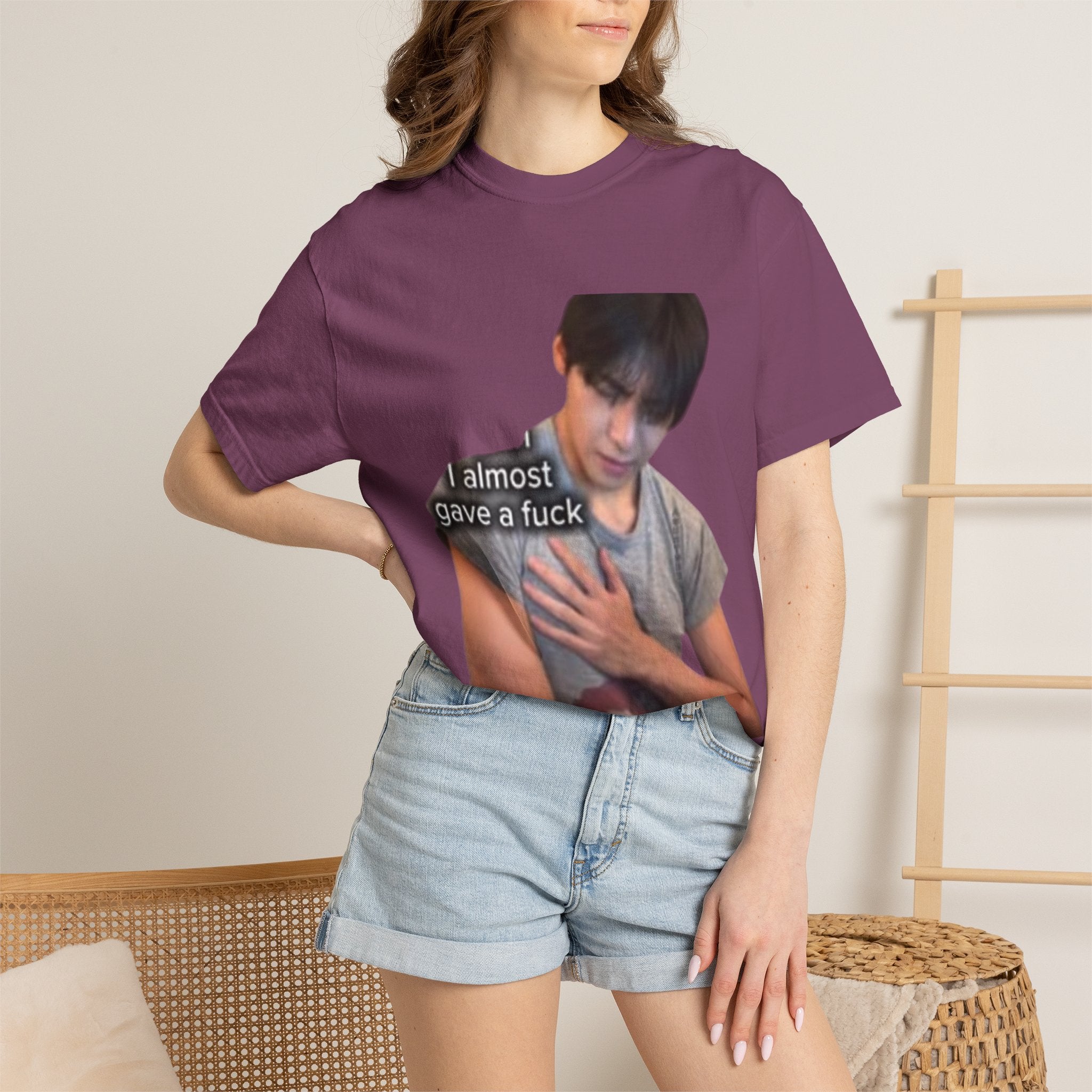 T-Shirt — 'I Almost Gave a F***' Meme Graphic Tee (Front Photo, Back "LOOK DIFFERENT")