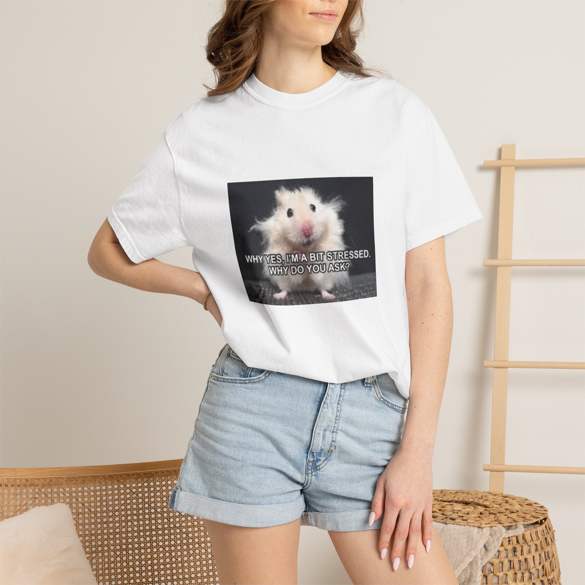 Cute Hamster Graphic Tee — "Why Yes, I’m Stressed. Whaddya Got?"