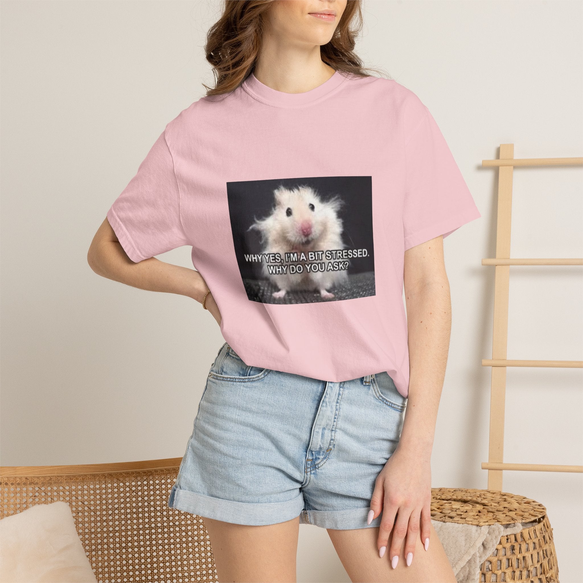 Cute Hamster Graphic Tee — "Why Yes, I’m Stressed. Whaddya Got?"