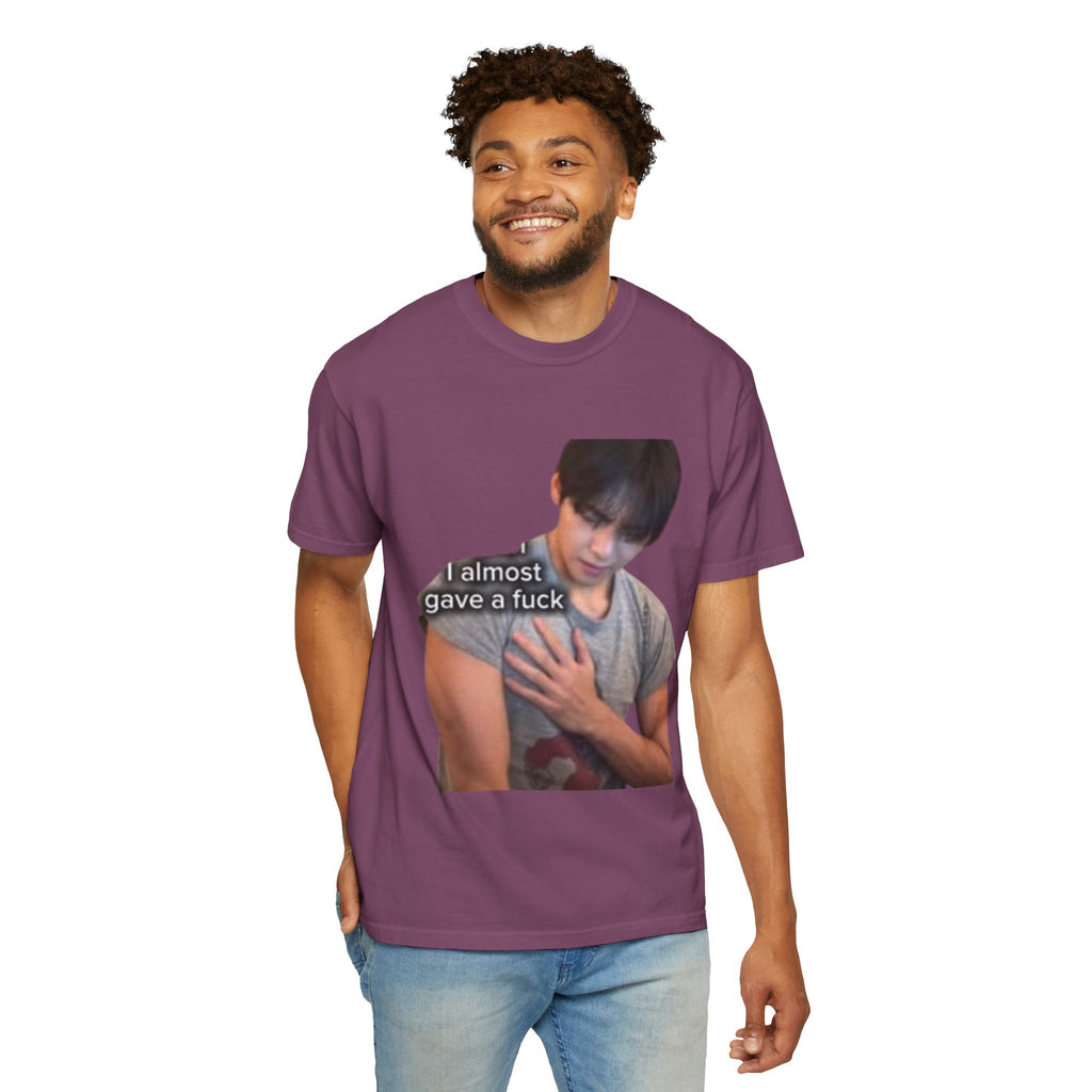 T-Shirt — 'I Almost Gave a F***' Meme Graphic Tee (Front Photo, Back "LOOK DIFFERENT")