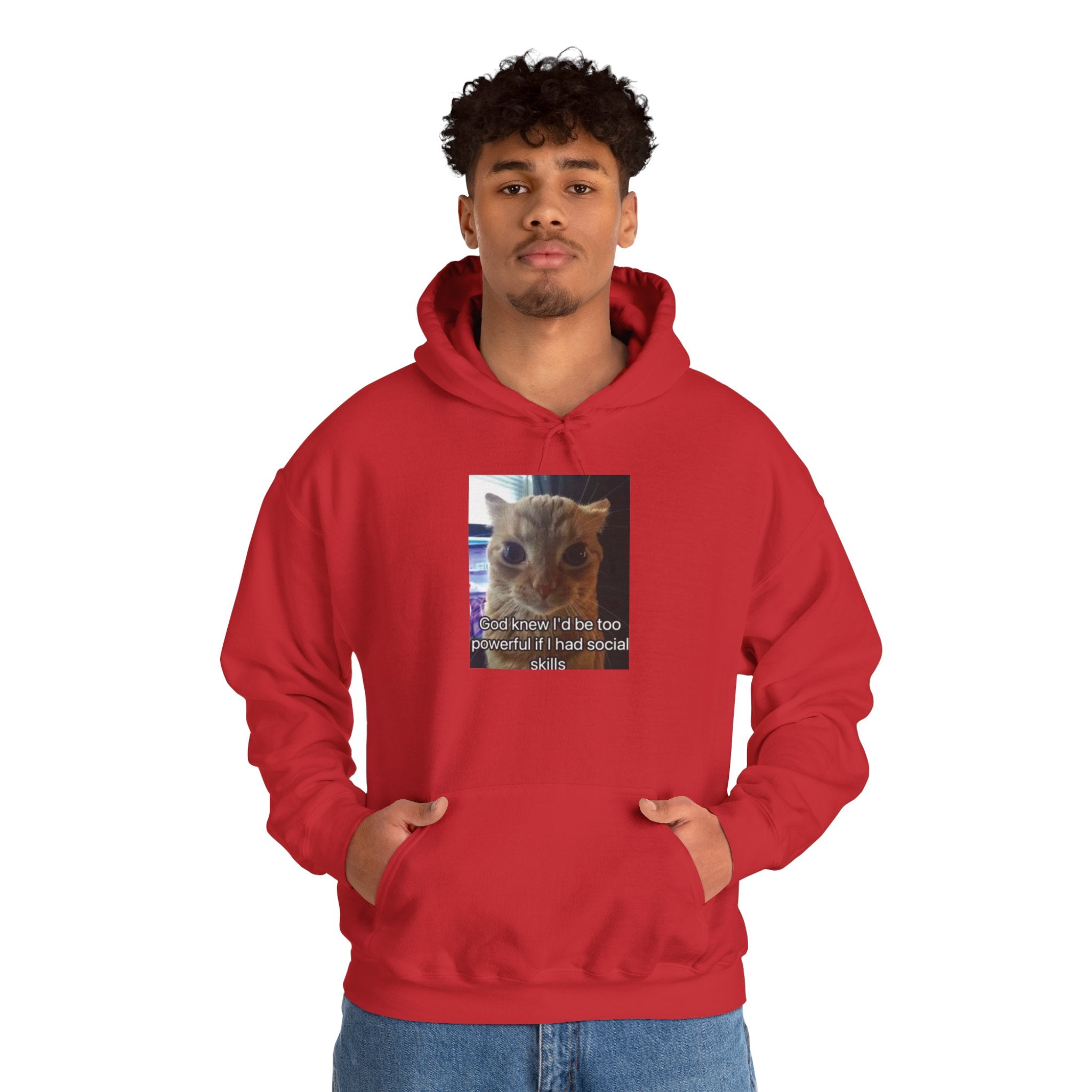 Hoodie — Funny Cat Meme ‘I’d Be Two Weeks Ahead If I Had Social Skills’ (Look Different Back)