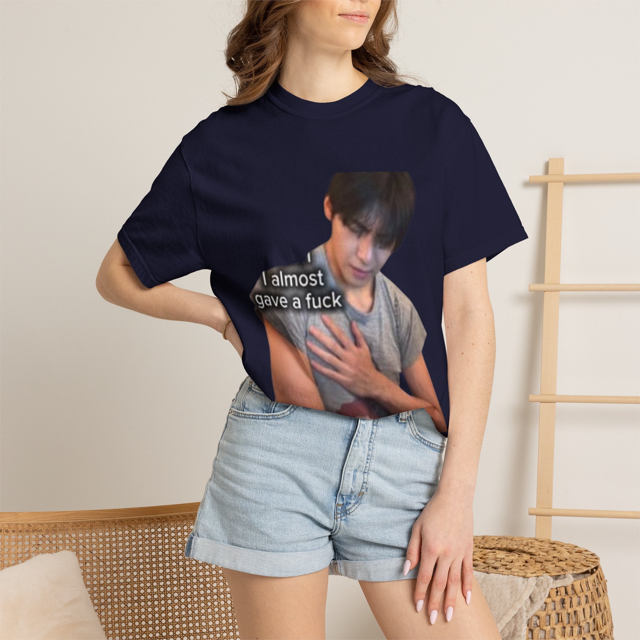 T-Shirt — 'I Almost Gave a F***' Meme Graphic Tee (Front Photo, Back "LOOK DIFFERENT")
