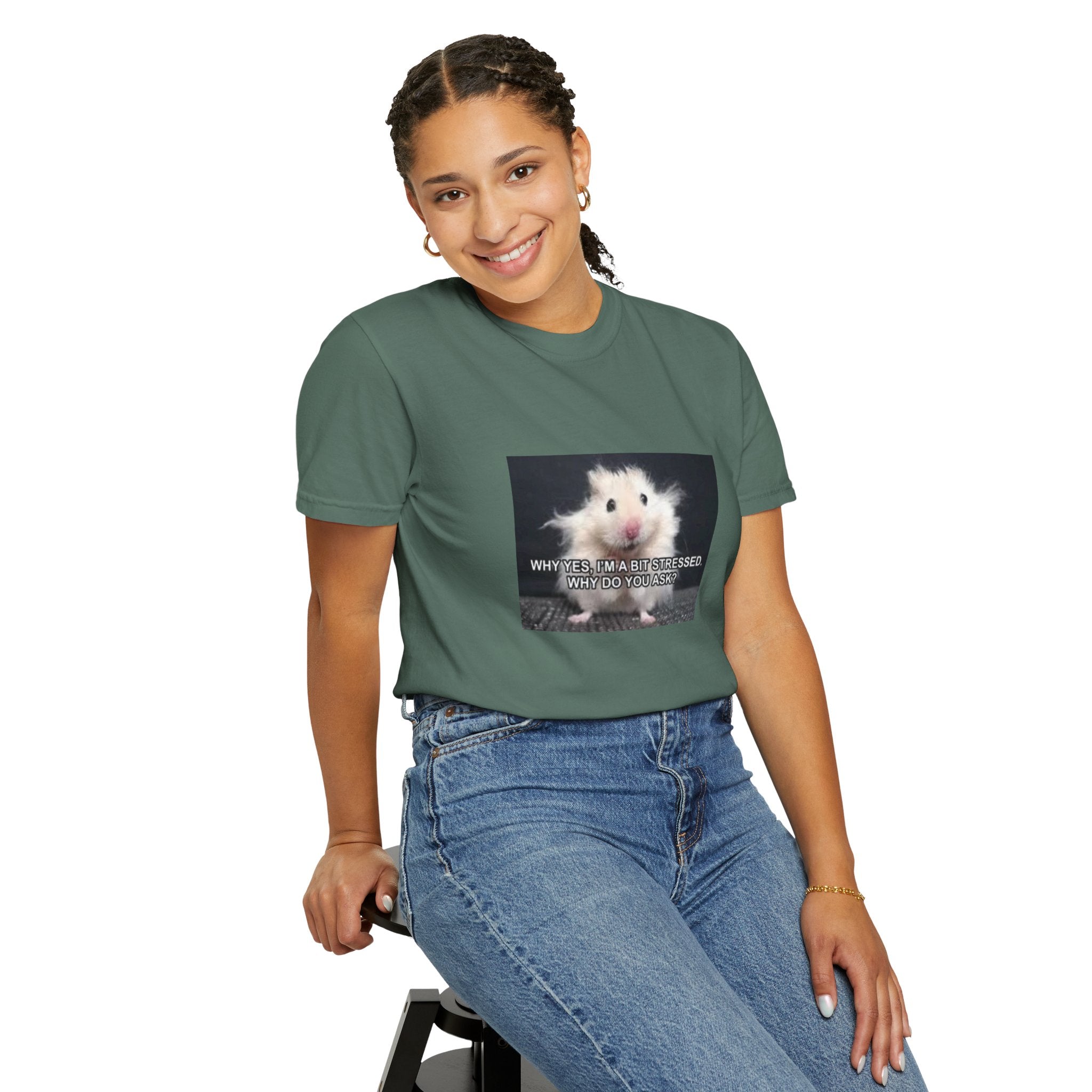 Cute Hamster Graphic Tee — "Why Yes, I’m Stressed. Whaddya Got?"