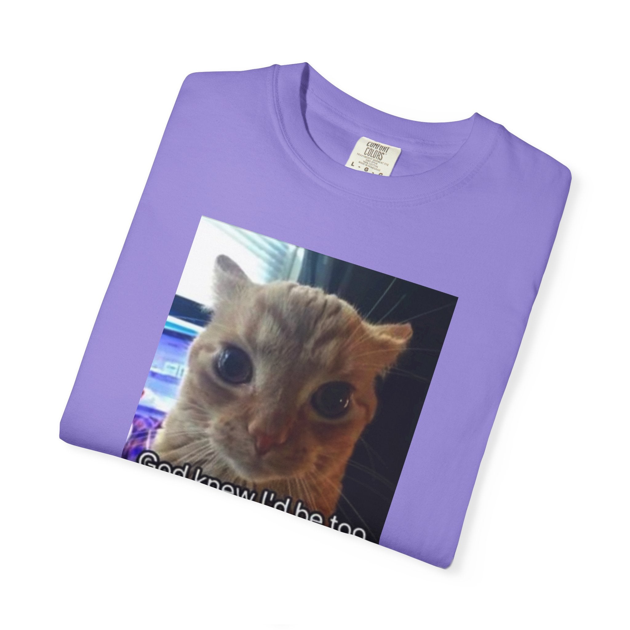 Cat Meme Graphic T-Shirt — "God knew I'd be too powerful if I had social skills" | Look Different Back Print