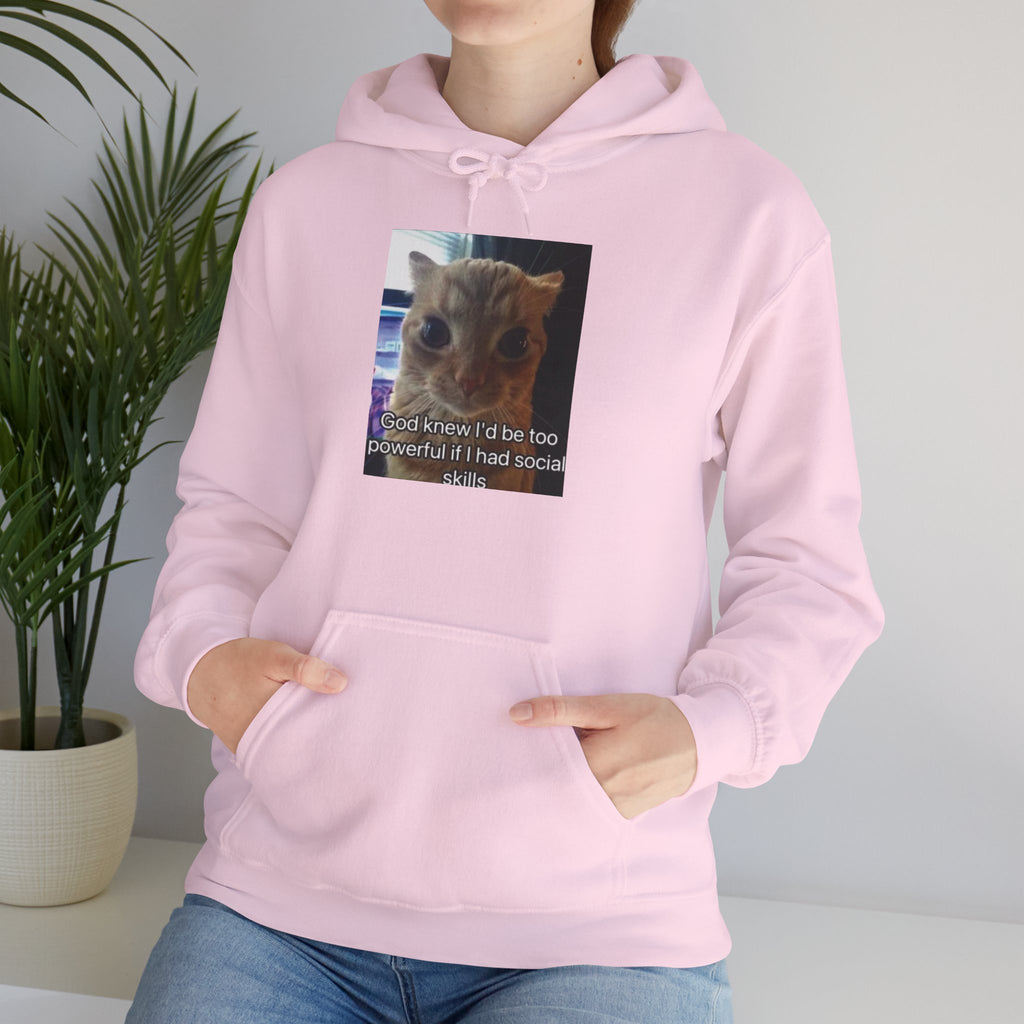 Hoodie — Funny Cat Meme ‘I’d Be Two Weeks Ahead If I Had Social Skills’ (Look Different Back)