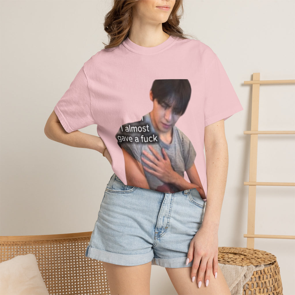 T-Shirt — 'I Almost Gave a F***' Meme Graphic Tee (Front Photo, Back "LOOK DIFFERENT")