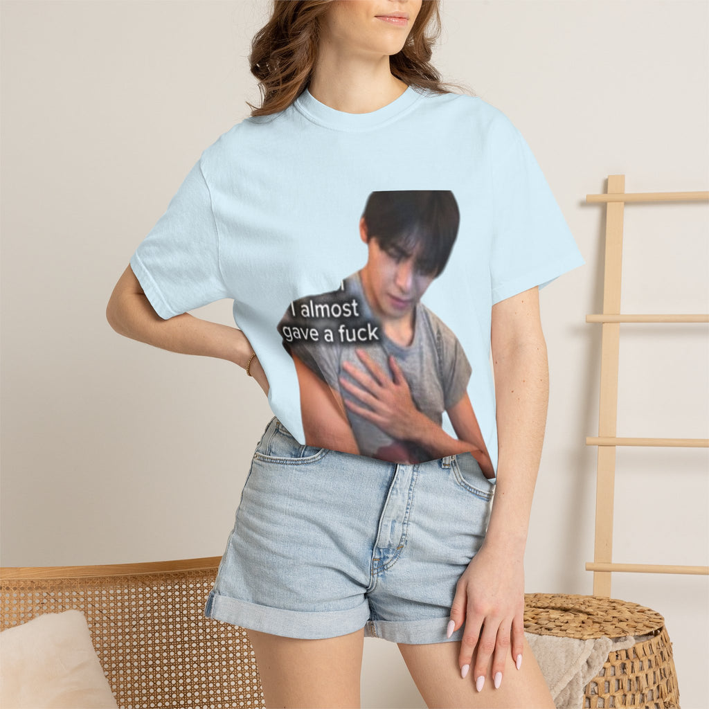 T-Shirt — 'I Almost Gave a F***' Meme Graphic Tee (Front Photo, Back "LOOK DIFFERENT")