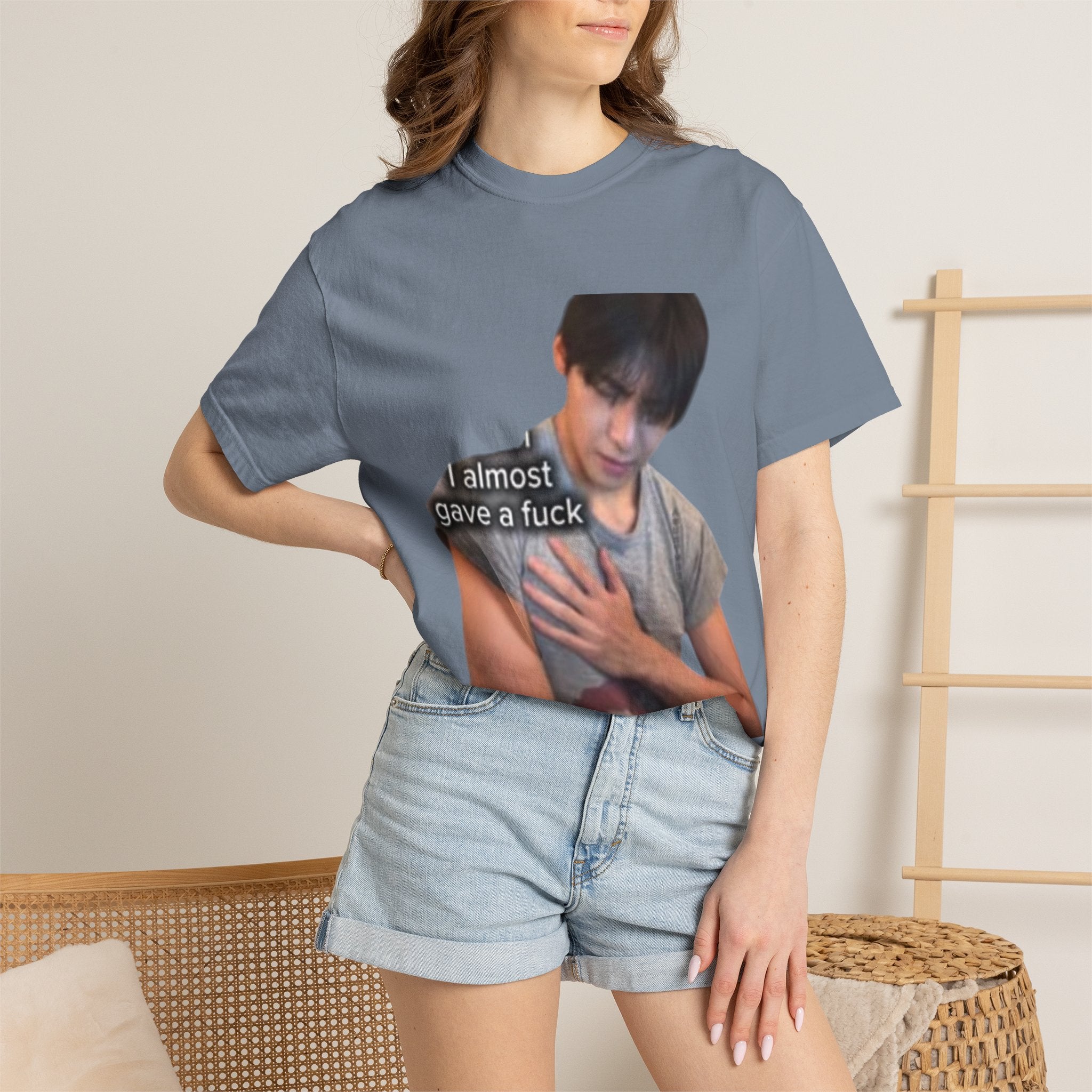 T-Shirt — 'I Almost Gave a F***' Meme Graphic Tee (Front Photo, Back "LOOK DIFFERENT")