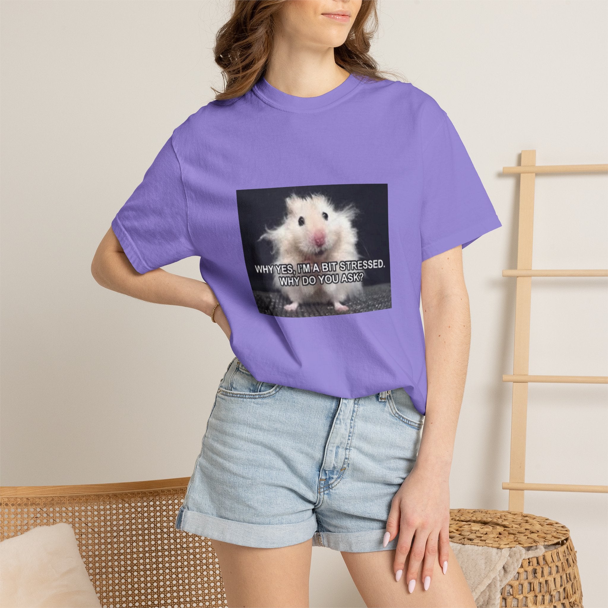 Cute Hamster Graphic Tee — "Why Yes, I’m Stressed. Whaddya Got?"