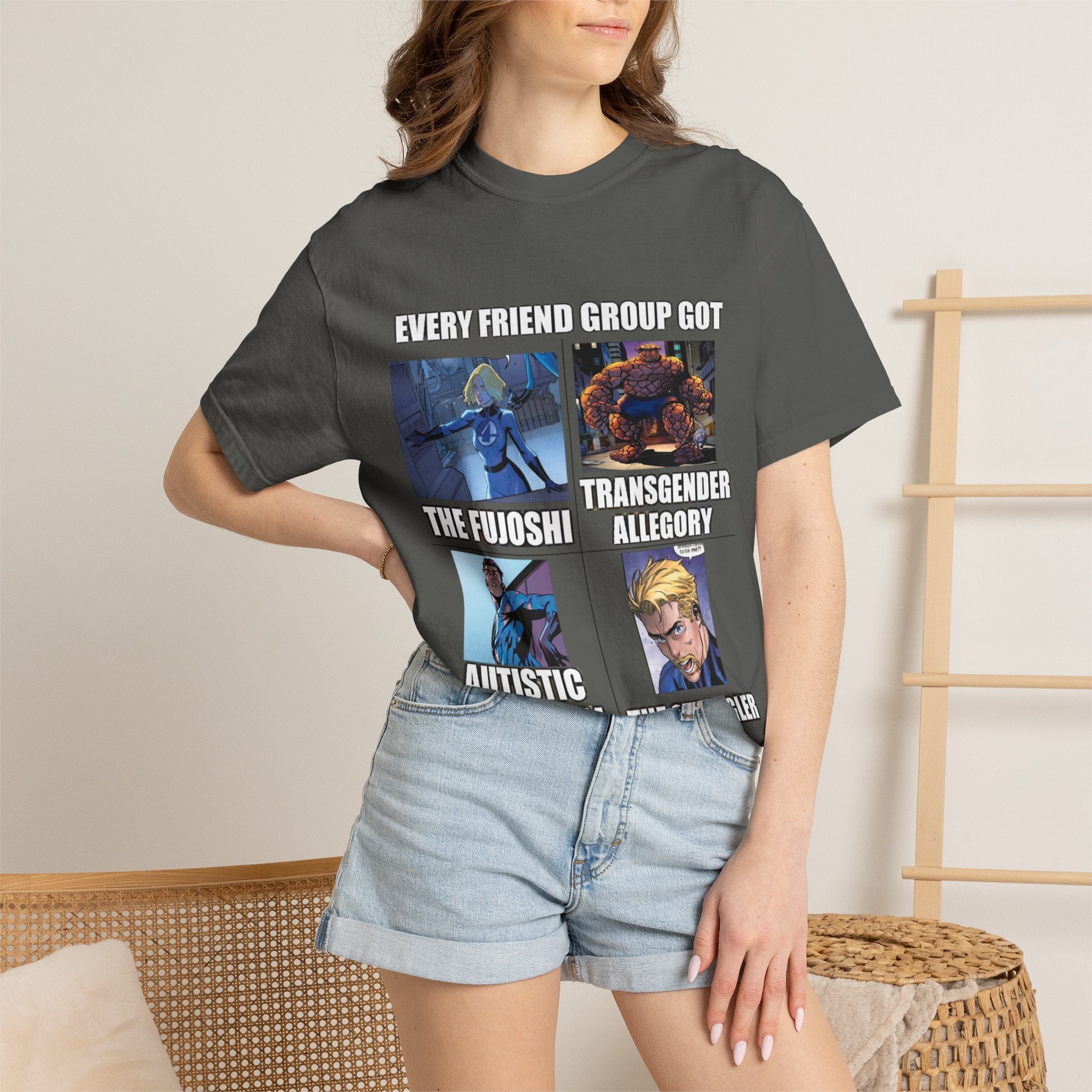 Meme Group-Character Graphic T-Shirt — "Every Friend Group Got" Front & "LOOK Different" Back