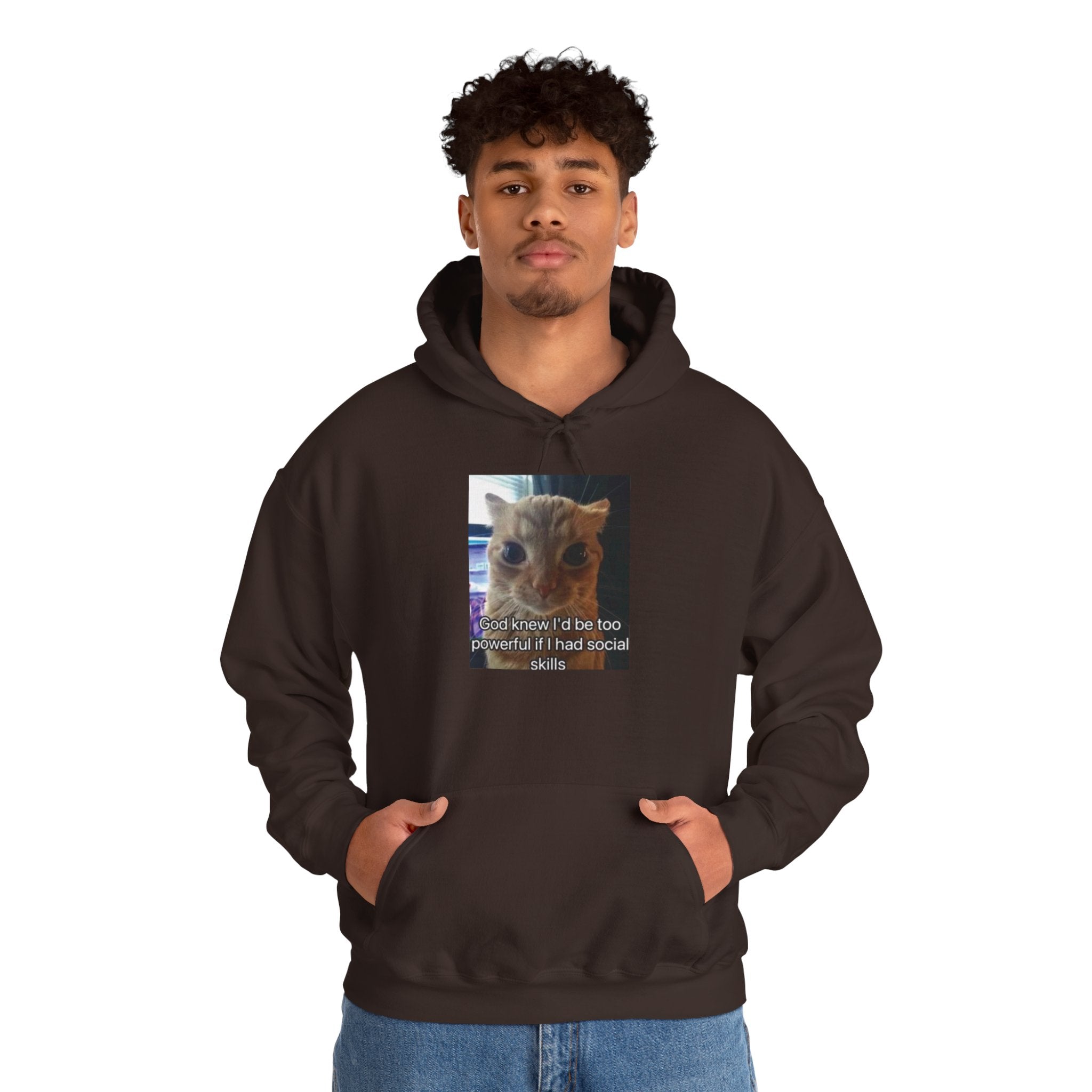 Hoodie — Funny Cat Meme ‘I’d Be Two Weeks Ahead If I Had Social Skills’ (Look Different Back)