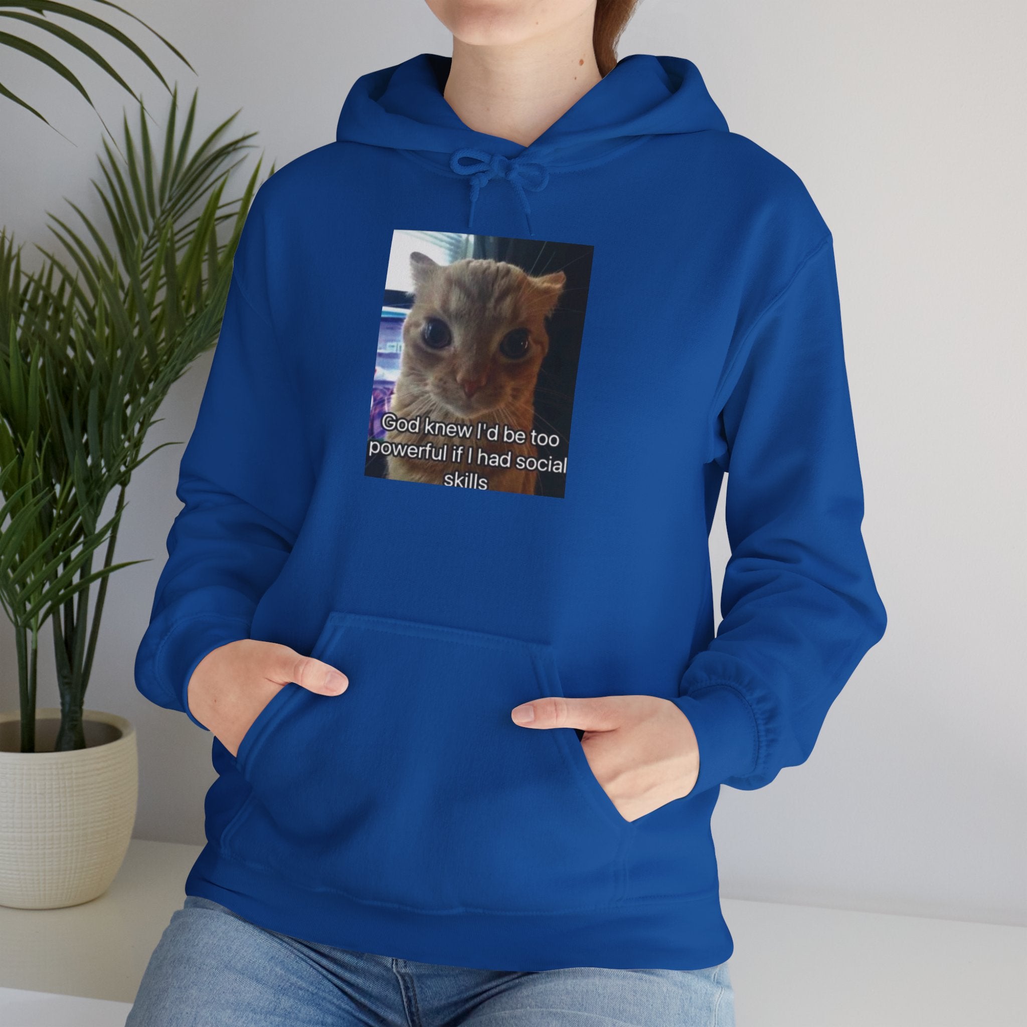 Hoodie — Funny Cat Meme ‘I’d Be Two Weeks Ahead If I Had Social Skills’ (Look Different Back)